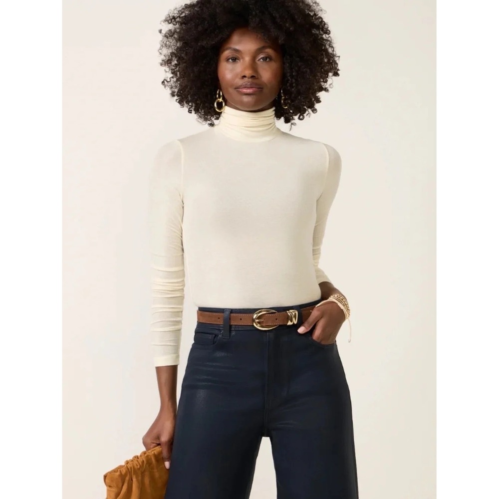 NWT Agolde Pascale Cream Ribbed Long Sleeve Turtleneck Top in Oatmilk | Small - Picture 5 of 13